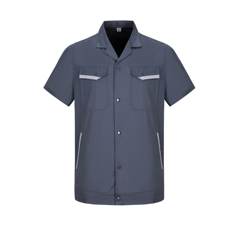 時(shí)尚深灰色帶反光牙夏季短袖工作服定制 時(shí)尚深灰色帶反光牙夏季短袖工作服定制